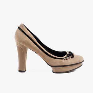 Fendi Brown Suede Platform Bow Pump